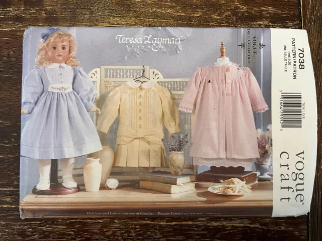 Vogue 7038 Uncut Sewing Pattern, 18" Old Fashioned Doll Clothes, Teresa Layman