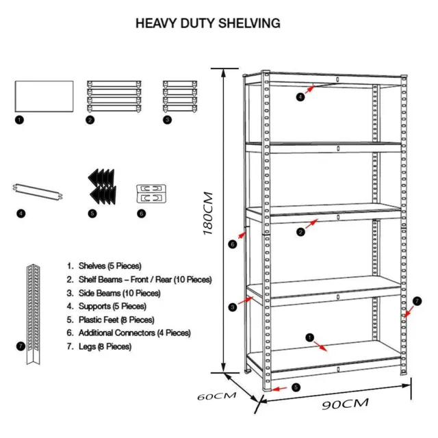 5 Tier-(180cm x 90cm x 60cm) Heavy Duty Metal Galvanised Shelving Rack Unit,UKDC 3