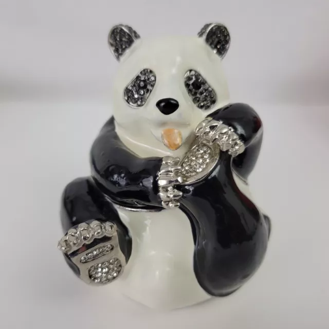 Bejeweled Enameled Big Panda Animal Trinket Box/Figurine with Rhinestones