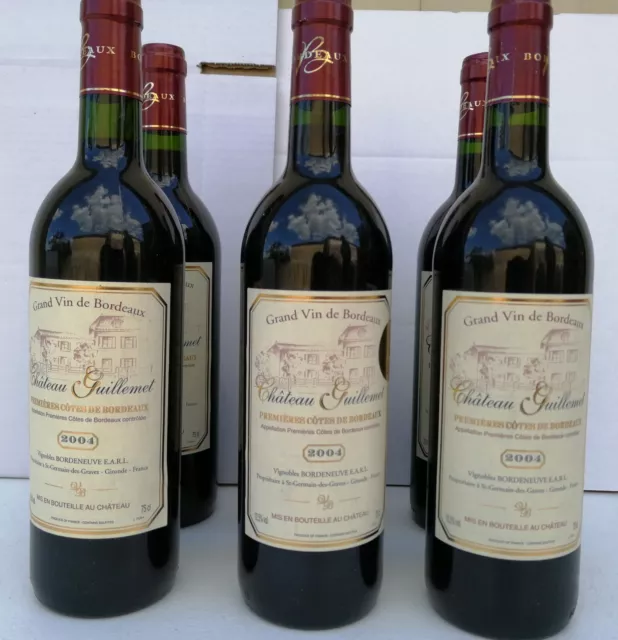 3 bouteilles de vin rouge 2004 Chateau Guillemet Cotes de Bordeaux