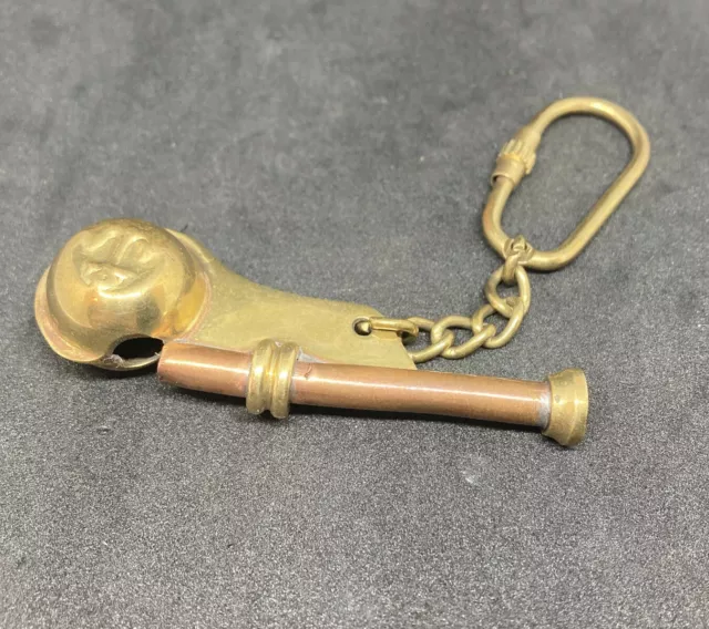 Vintage Brass/Copper Boatswain's Mate Whistle Key Chain Navy Nautical Bosun