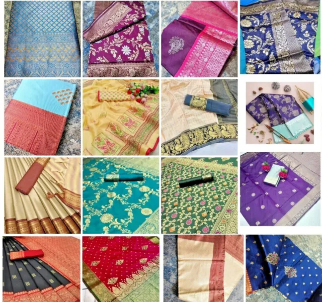 Kanchipuram Seide Saree indische Hochzeit Bollywood Designer Banarasi formeller Sari