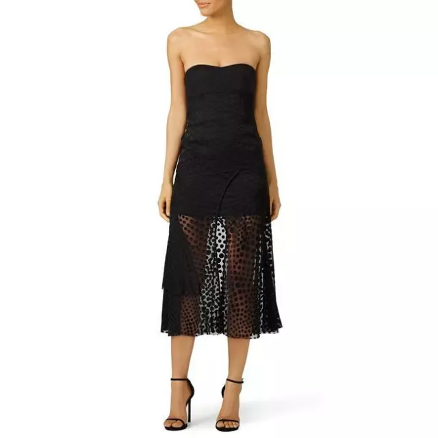 Nwt $1500 Cedric Charlier Seeing Dots Black Chiffon Strapless Dress Size 10