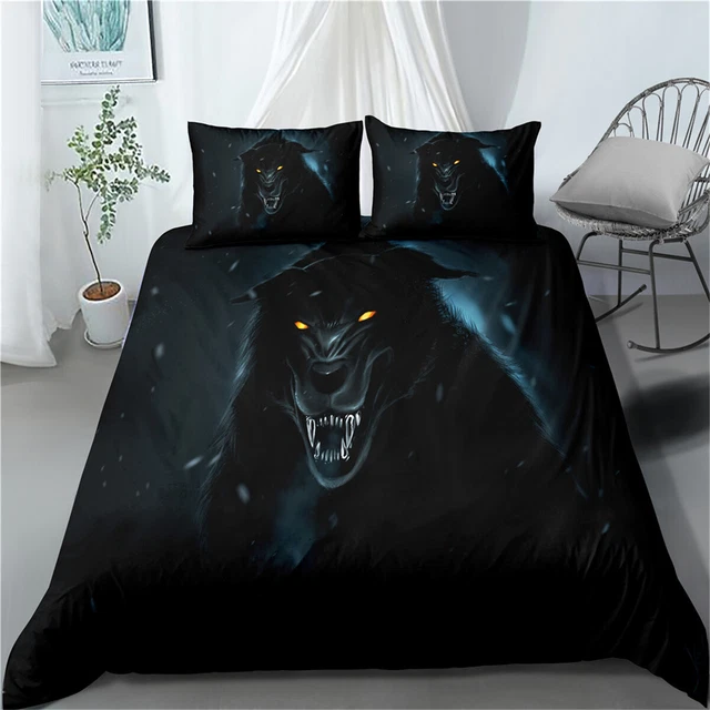 WOLF BLACK QUILT Cover Set Single/Double/Queen/King/Super King Bed