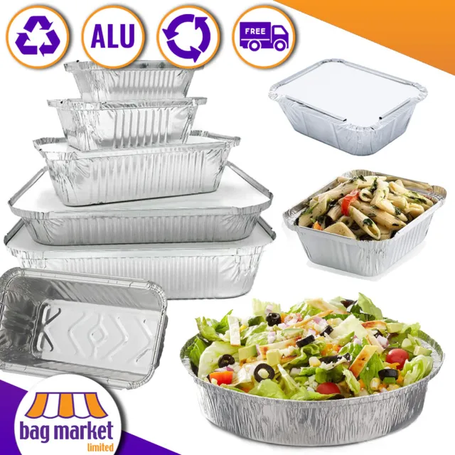 Aluminium Foil Food Containers with Lids - Disposable, Takeaway, Catering, Tubs