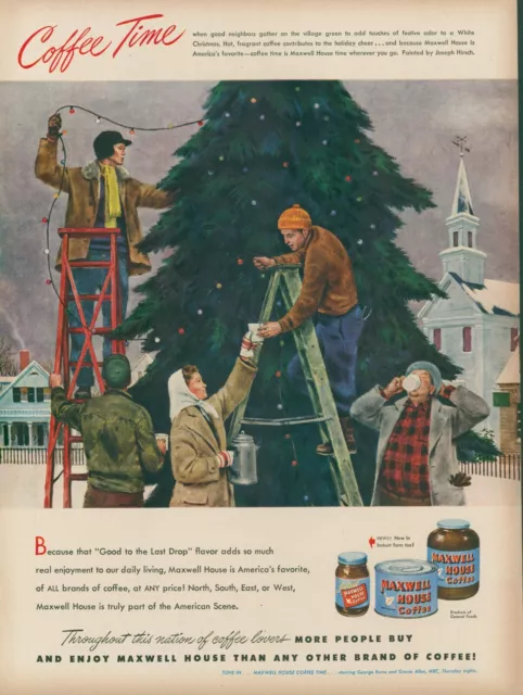 1948 Maxwell House Coffee Decorating Town Christmas Tree Church Vtg Print Ad L15