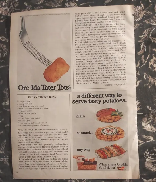 1980 print ad: Ore-Ida Tater Tots: Different way to serve potatoes-Plain, snacks