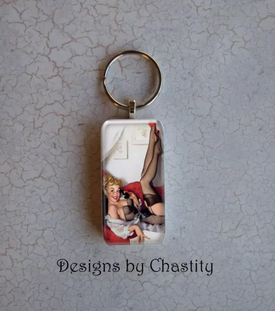 Pinup Keychain Blonde Red Sexy Girl Charms - Phone Teller Domino Art