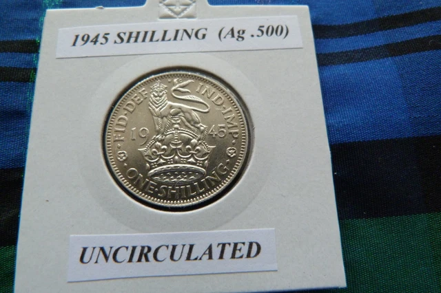 UNCIRCULATED? 1945 SHILLING  (Silver .500)  George VI pre 1947