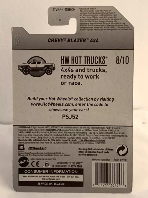 Hot Wheels Chevy Blazer 4x4 HW Hot Trucks 2017 8/10 Long Card 130/365 2