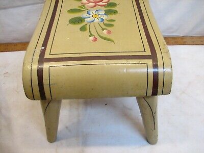 Early Tole Painted PA Dutch Floral Wooden Foot Stool Bench Rest Farm Folk Art 3