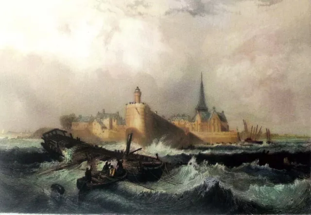 SHIPWRECK in front of SAINT-NAZAIRE in the 19th century - 19th century color engraving