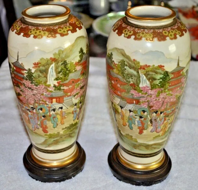 Stunning Antique Japanese Satsuma pair of Vases  Shimazu clan-  artist marked