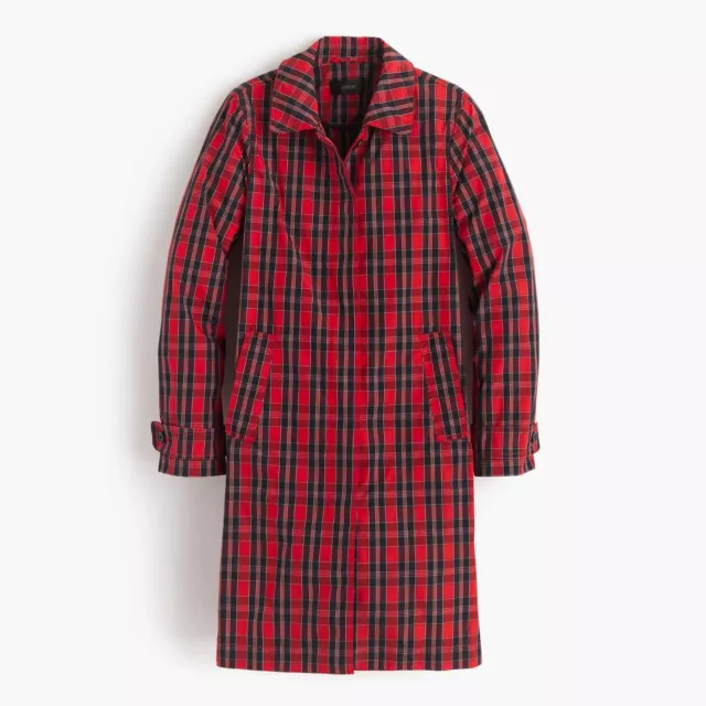 NWT $298 J.CREW COLLECTION Red Plaid Trench Coat in Nylon F4846 SZ 2 *raincoat