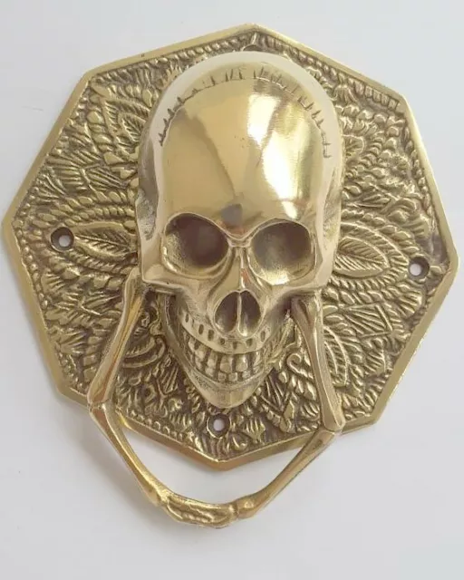 heavy SKULL door KNOCKER head ring pull Handle pure brass 4" day dead polished B