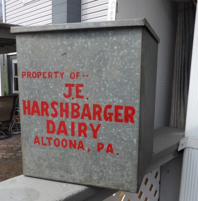 SCARCE J.E. HARSHBARGER Dairy Galvanized Porch Milk Box Altoona Pa