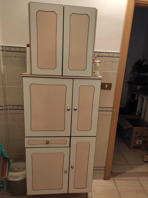 mobile bagno anni 60 Vintage Bianco E Rosa Raro Antiquariato Casa