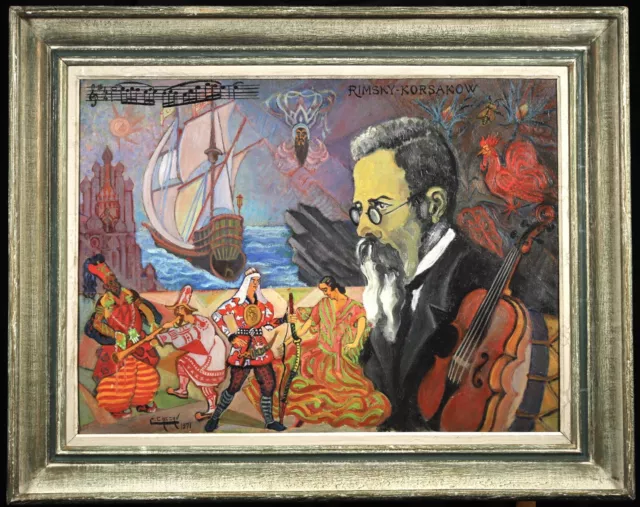 Colbert Cassan (1899-1979) Large Signed French Cubist Oil - Hommage Korsakov