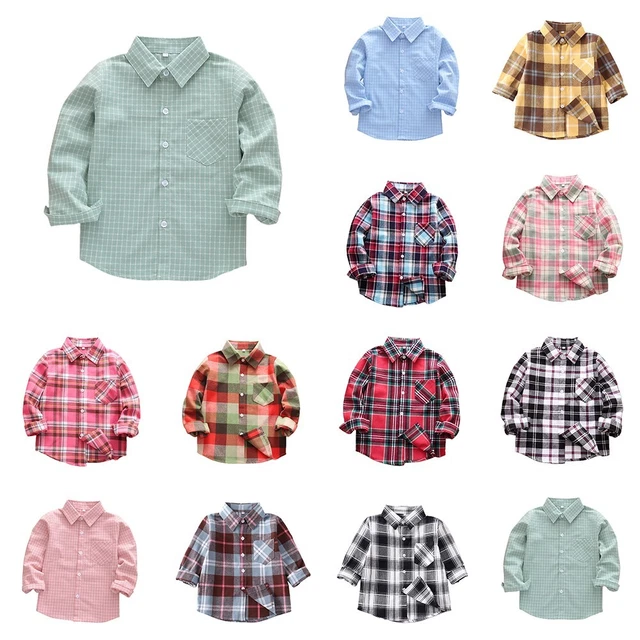 Magliette bambini flanella camicia a quadretti cotone comodi top bambino piccolo Jun