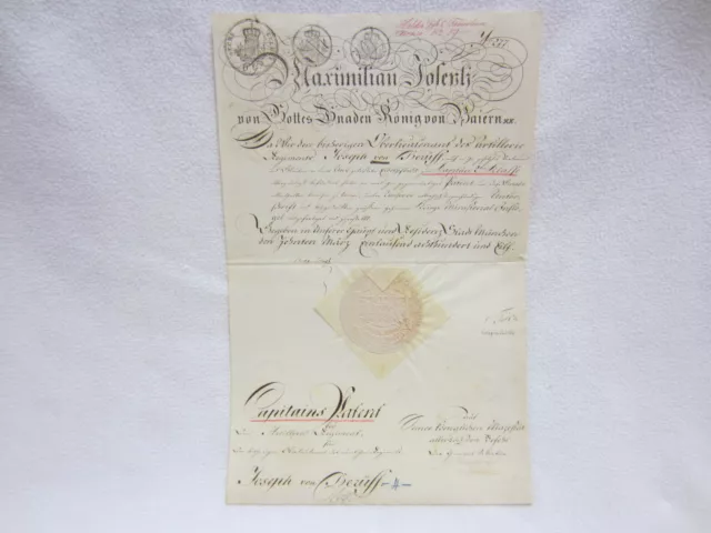 URKUNDE / Capitains-PATENT - Unterschrift KÖNIG "Max Joseph von BAYERN" von 1811