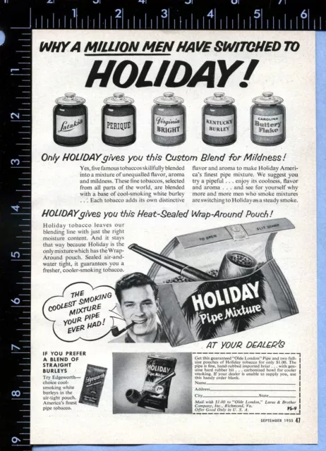 1955 Vintage Magazine Page Ad Holiday Pipe Tobacco