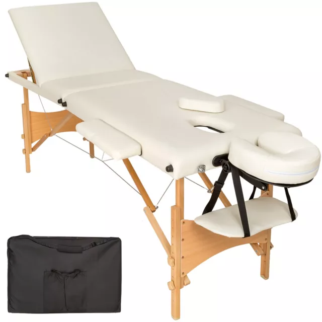 3 Zonen Massageliege mit Polsterung und Holzgestell Kosmetikliege beige B-Ware