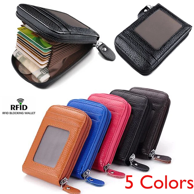Men Wallet Credit Card Holder Genuine Leather RFID Blocking Zipper Pocket Thin