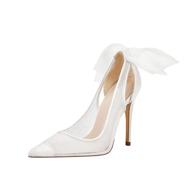 Scarpe da sposa vintage bianco tacco alto Mary Jane pompe rotonda Toe
