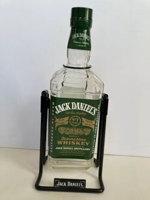 Rare Jack Daniels 1.75 LITER metal swing/pourer w/ Green Label bottle & cap