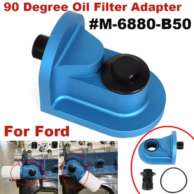 90 Degree Oil Filter Adapter Kit Replace For Ford M-6880-B50 Billet Aluminum