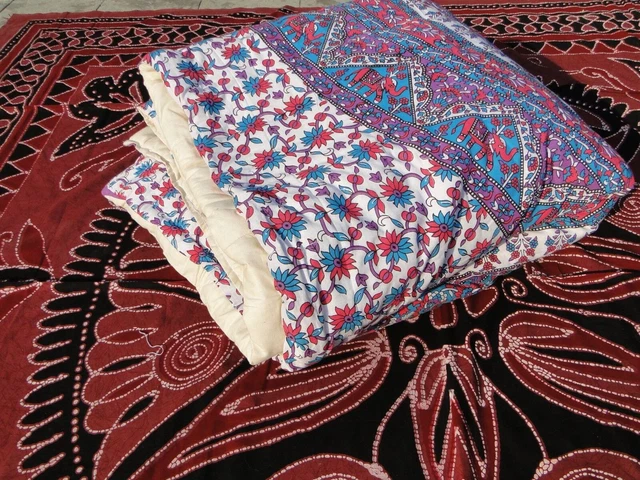 Edredón indio hecho a mano India Mandala Flores moradas Colcha Algodón A3