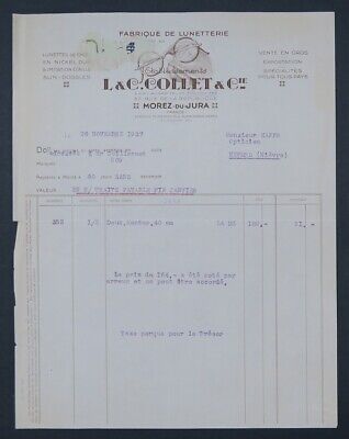 Facture LEON NICOLE LUNETTERIE MOREZ DU JURA 1925  old bill Rechnung 13 
