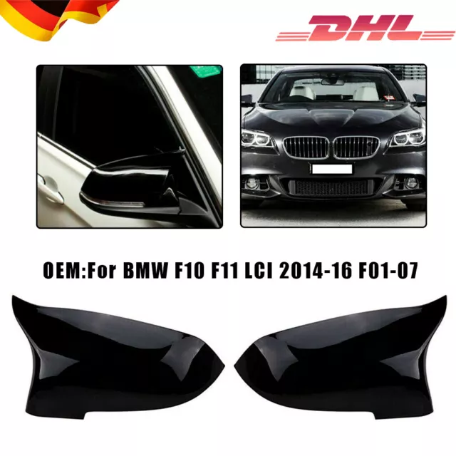 Für BMW 5er F10 F11 F07 LCI Black Außenspiegel Spiegelkappen Abdeckung Schwarz