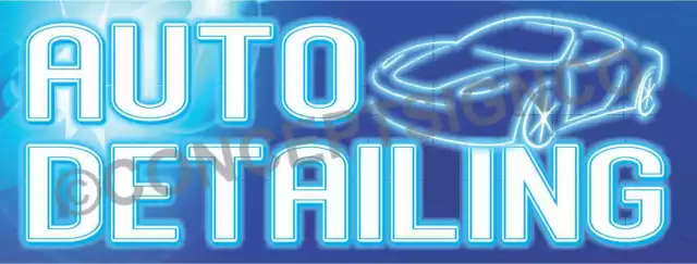 1.5'X4' AUTO DETAILING BANNER Outdoor Sign Car Wash Wax Vehicle Detail Neon Look