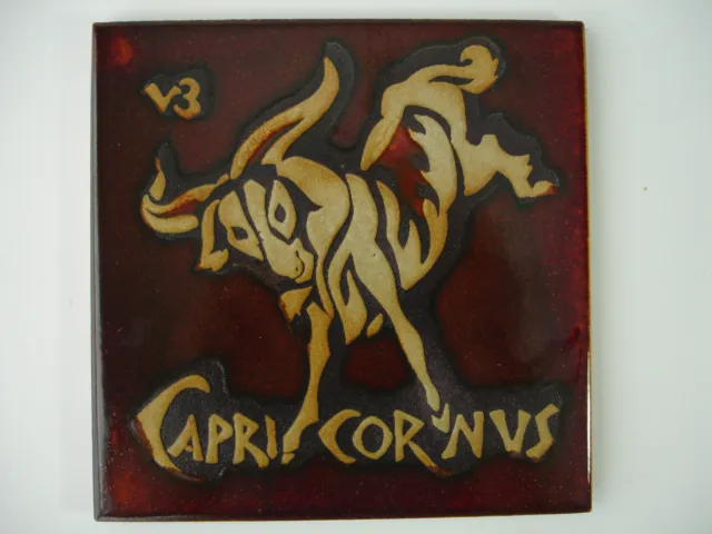 Capricorn Zodiac Decorative Tile Art Trivet Brown Glazed Capricornus Goat Ram 6” 3