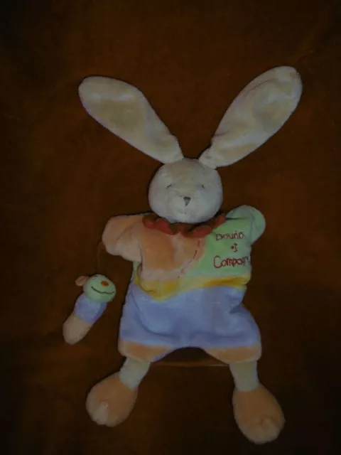 Doudou Et Compagnie Marionnette lapin Paulin Beige Orange Vert Bordeau Etat Neuf