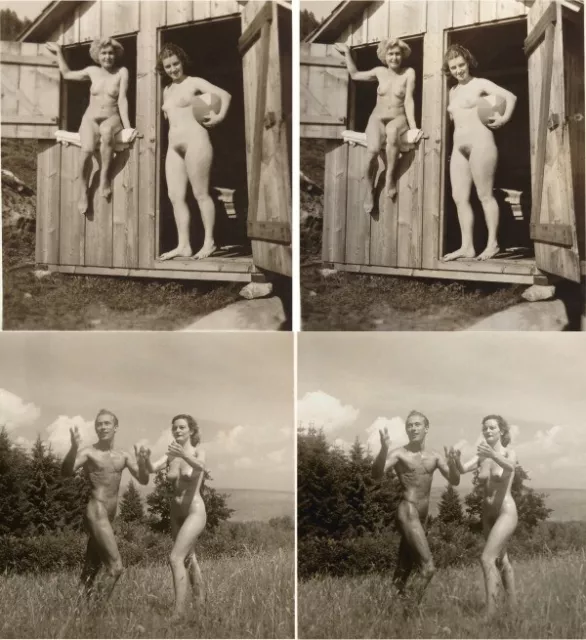 18 Akt Stereofotos unbeschwert im Paradies mit Adam Lot 2   Nude Stereoviews