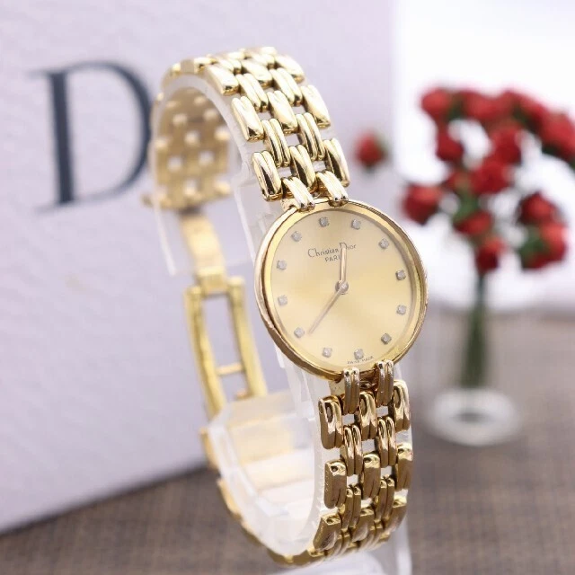 christian dior Ladies' watch gold D44-155 Diamond 12P Works well used from Japan