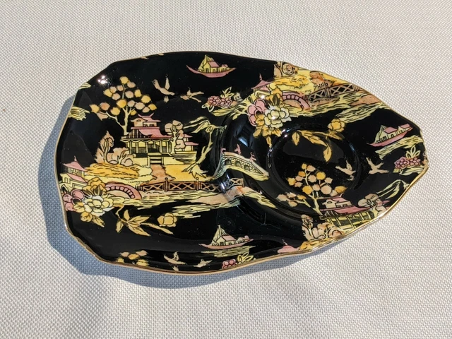Vintage Royal Winton Grimwades Black PEKIN Chintz Snack Plate  (FS)