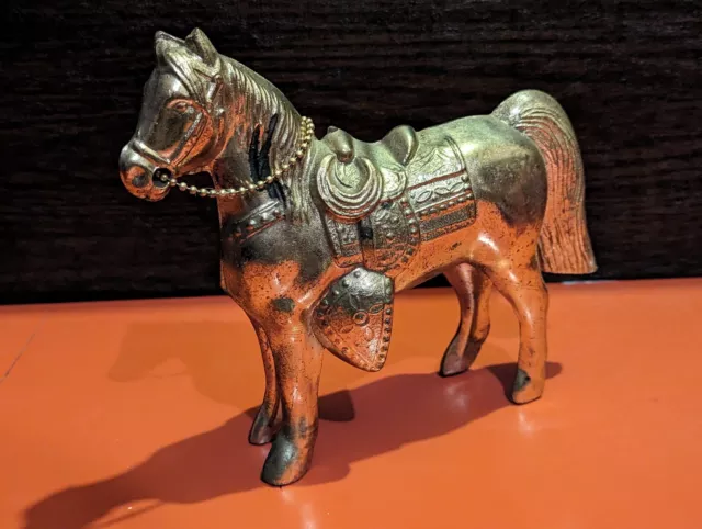 Vintage 6" Horse Cast Pot Metal Statue Gold Color Vintage Carnival Prize Western