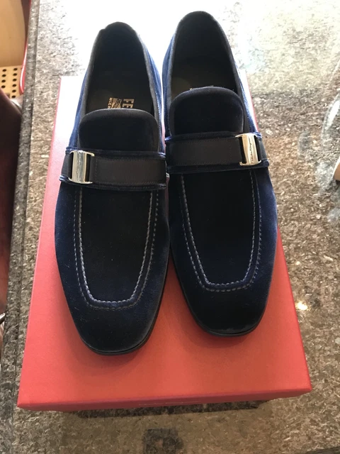 NUOVO SALVATORE FERRAGAMO Uomo Velluto Blu Uomo Mocassini Scarpe