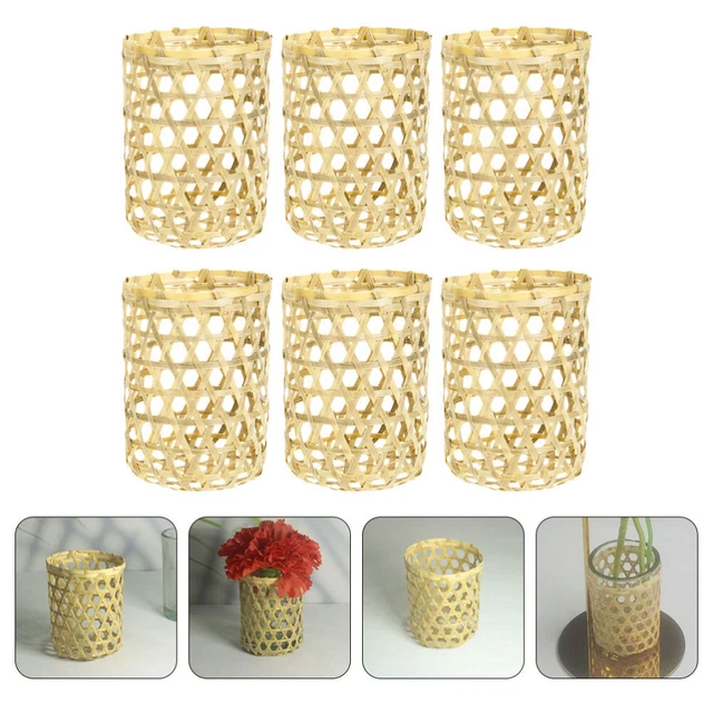 6pcs Cup Vase Sleeves Glass Cup Anti-Scald Bambuswebende Schutzabdeckungen