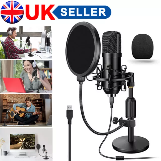 USB Condenser Microphone Kit Sound Studio Recording Podcast Mic for PC/Laptop t