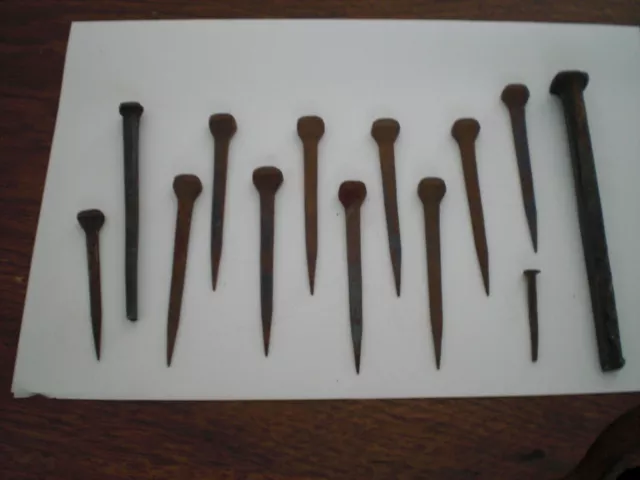13 Antique Authentic Square Nails- assorted 1 1/4"- 4 1/4" 2