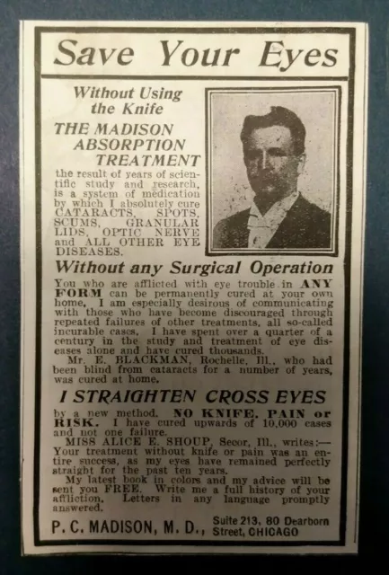 1903 The Madison Absorption Treatment Advertisement P. C. Madison, M.D. Chicago