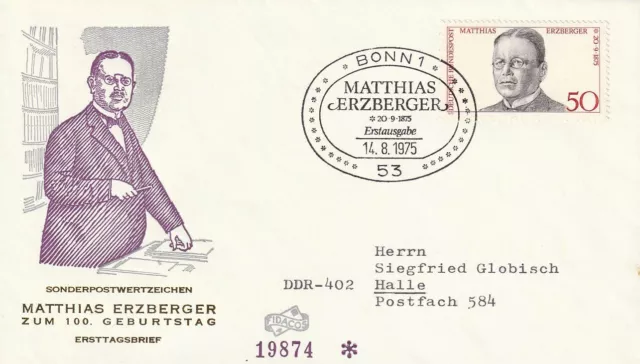 BRD_2454 Nr. 865 auf FDC echt gelaufen aus 1975 - Matthias Erzberger - Politiker