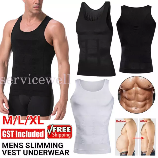 Mens Slimming Body Shaper Underwear Corset Compression Vest Singlet Dad AU