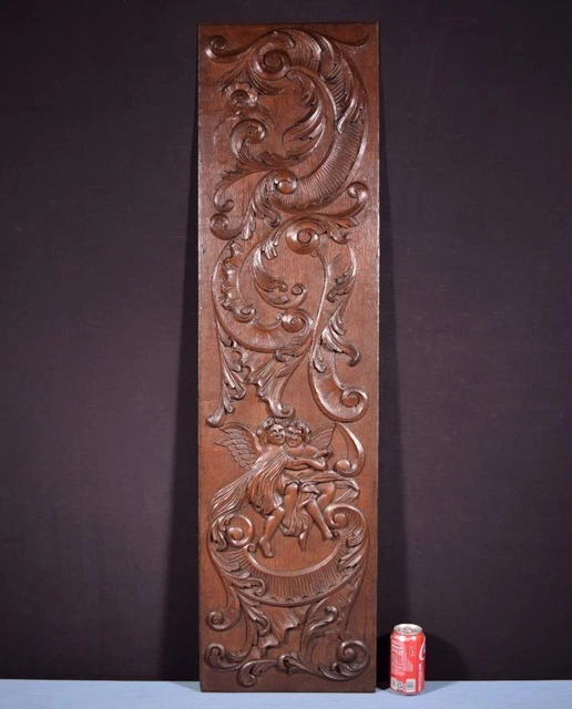 *49" Tall French Antique Deep Carved Louis XV Panel Solid Oak Wood with Cherubs