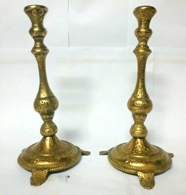 Heavy Copper Brass Vintage Candlesticks Pair Candle Holder Stunning Solid Gilt