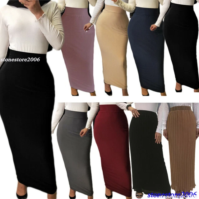 MUSLIM WOMEN LONG Skirt High Waist Pencil Bodycon Maxi Skirts